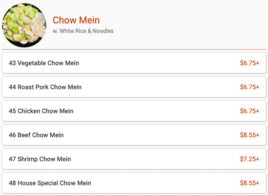 New Hong Kong Chow Mein Menu