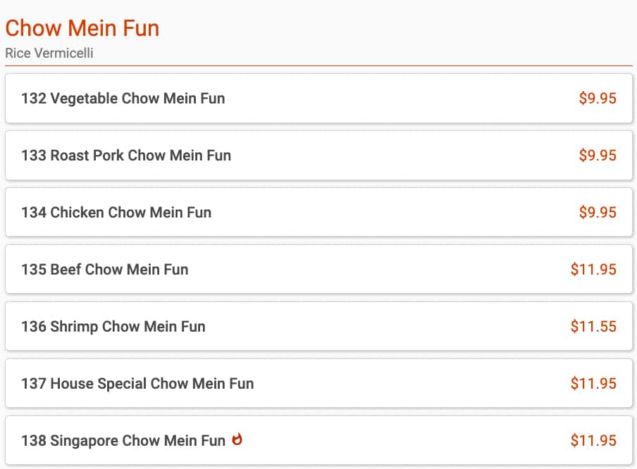 New Hong Kong Chow Mein Fun Menu