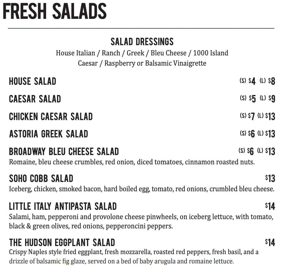 NYPD Pizza Fresh Salads Menu