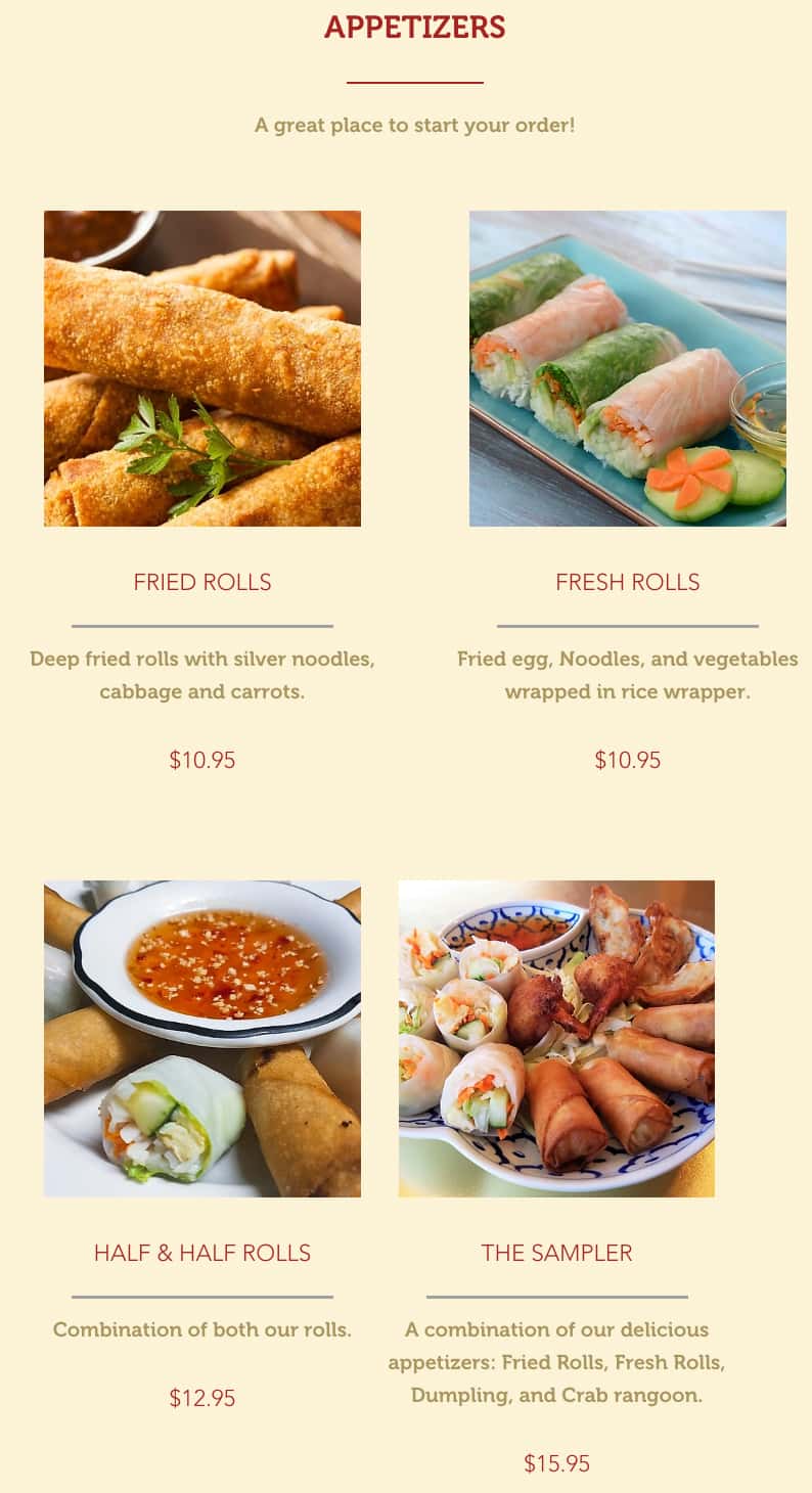 Pad Thai Restaurant Appetizers Menu