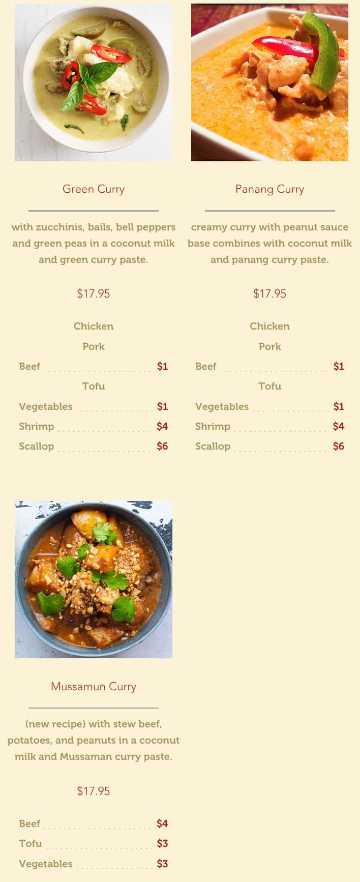 Pad Thai Restaurant Curry Menu
