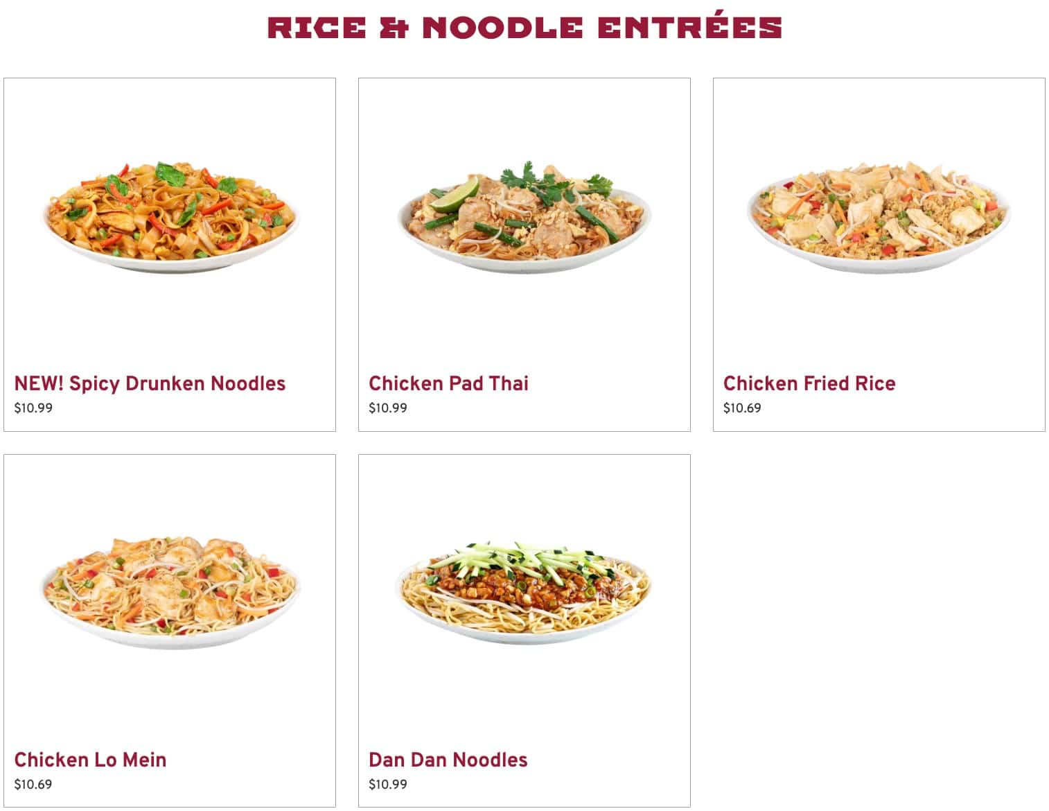 Pei Wei Asian Kitchen Rice and Noodle Entrees Menu