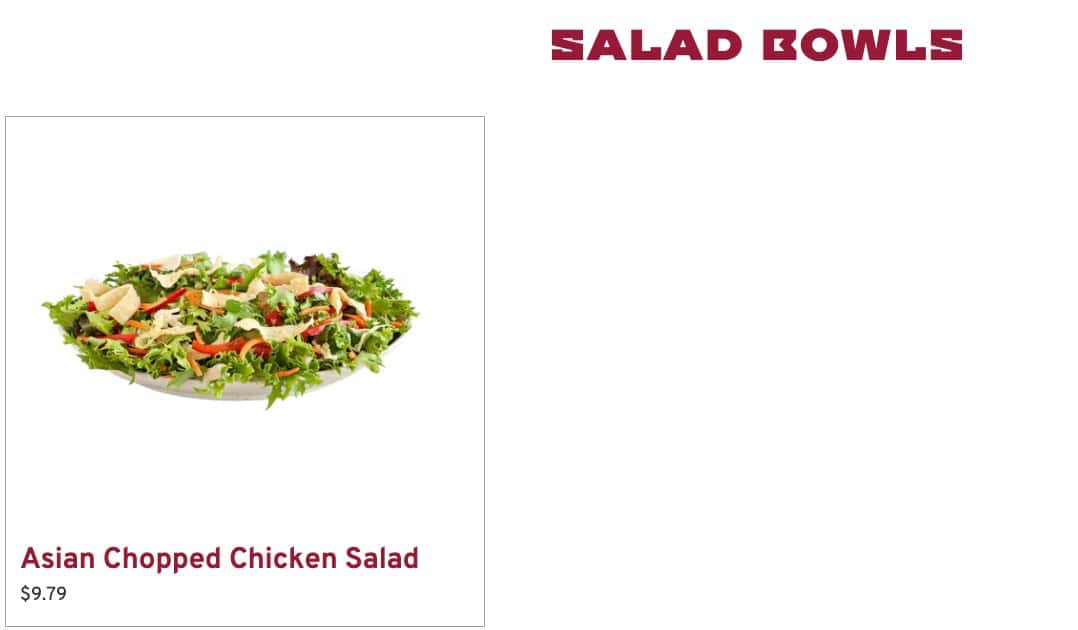 Pei Wei Asian Kitchen Salad Bowls Menu