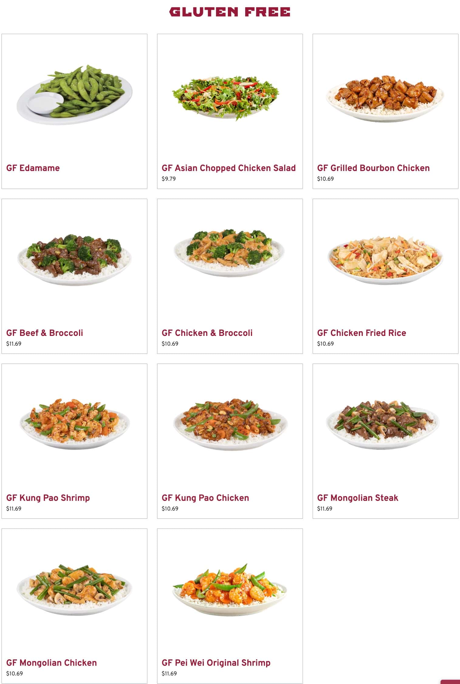 Pei Wei Asian Kitchen Gluten Free Menu