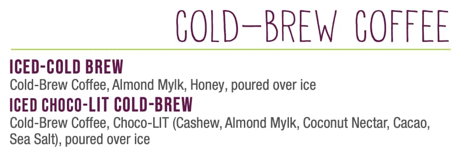 Raw Juce - Organic Plant-Based Foods Cold Brew Coffee Menu