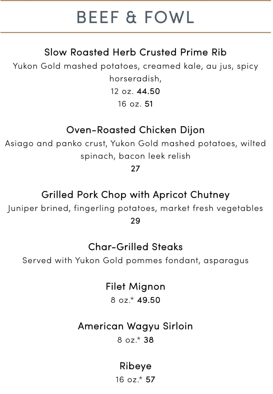 Simon and Seafort's Saloon and Grill Dinner Menu