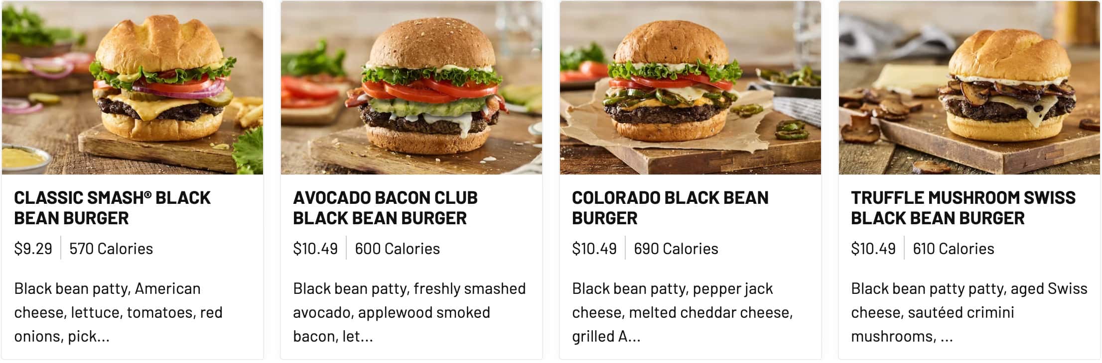 Smashburger Black Bean Burgers Menu