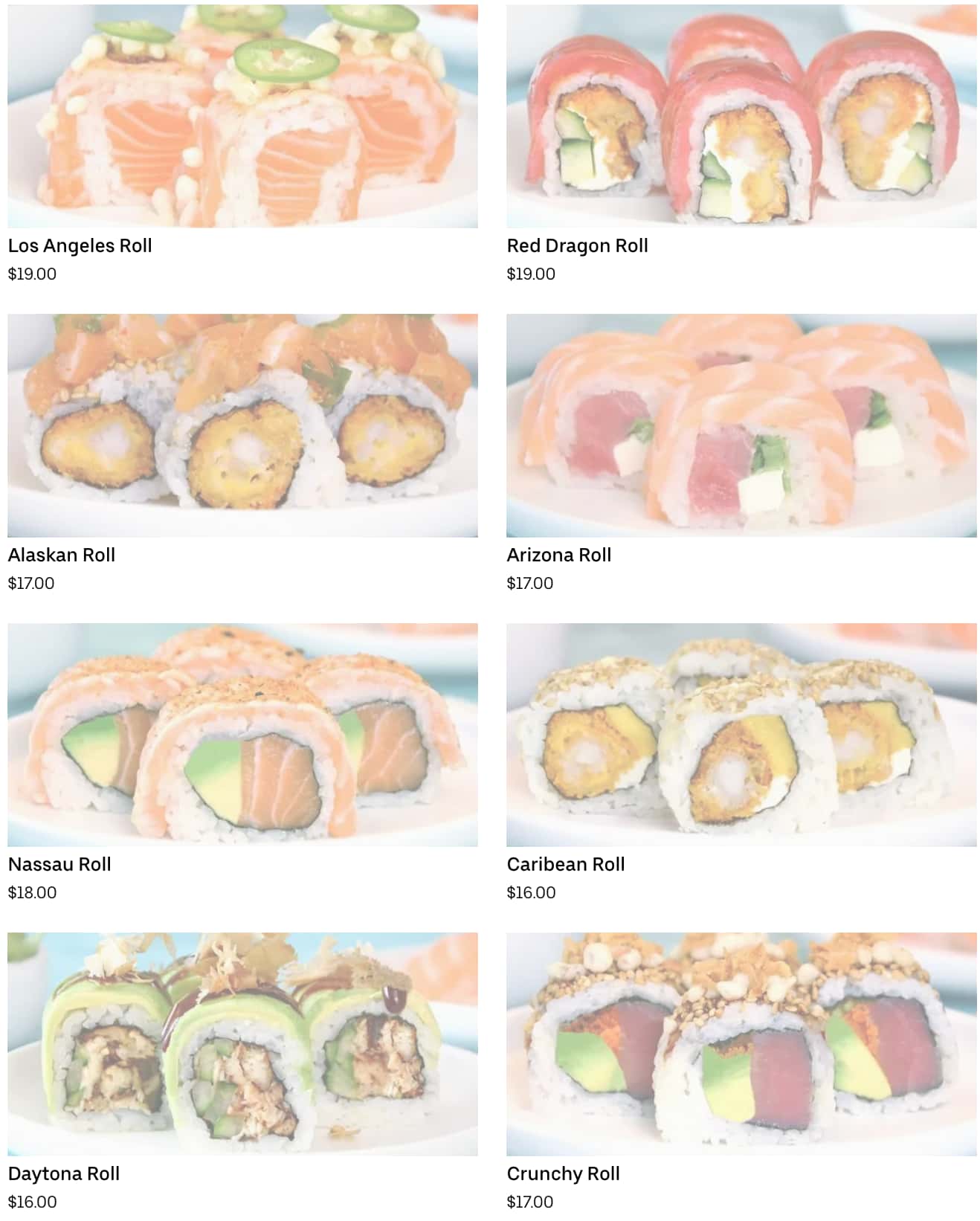 Sushi MAS Special Rolls Menu