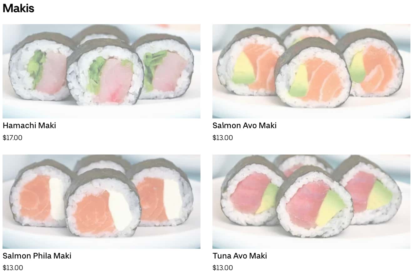 Sushi MAS Makis Menu