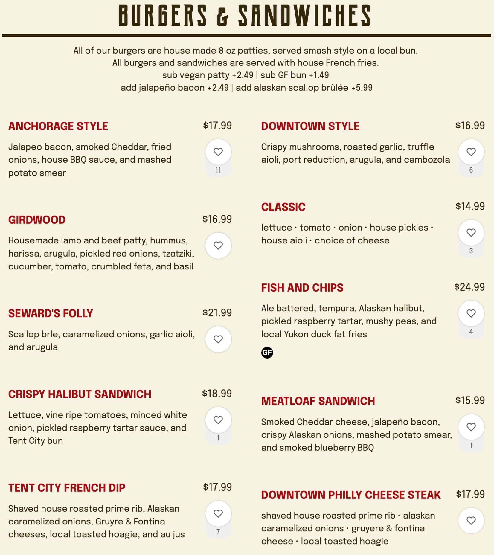 Tent City Taphouse Lunch Menu