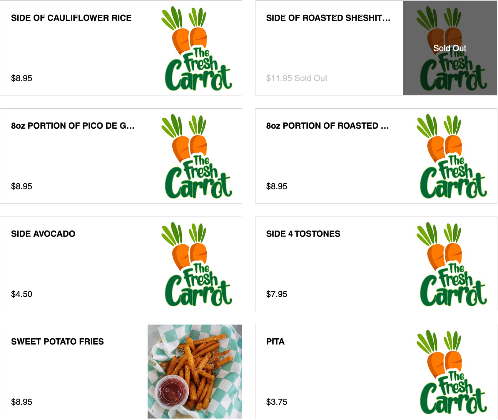 The Fresh Carrot Side Dishes Menu