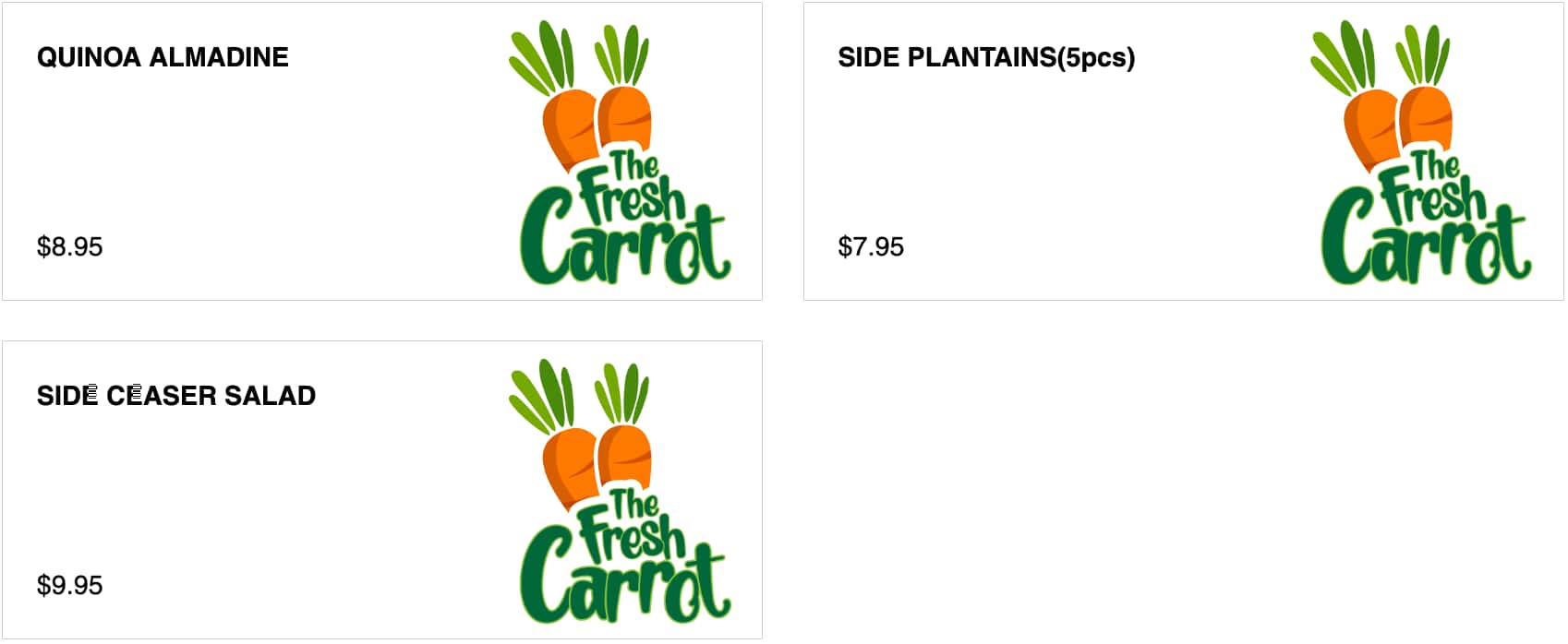 The Fresh Carrot Side Dishes Menu