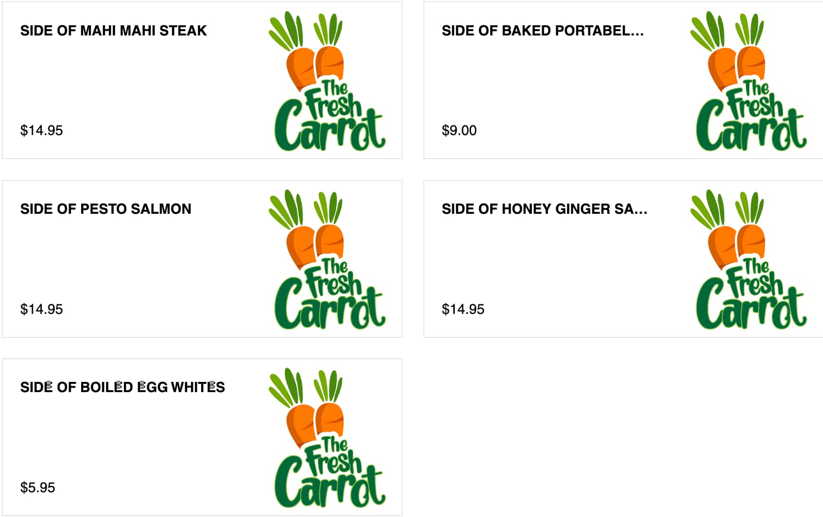 The Fresh Carrot Side Proteins Menu