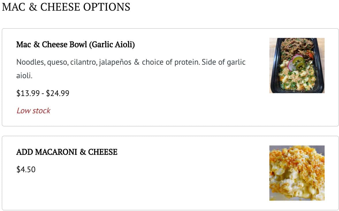 THE PASS KITCHEN Mac and Cheese Options Menu