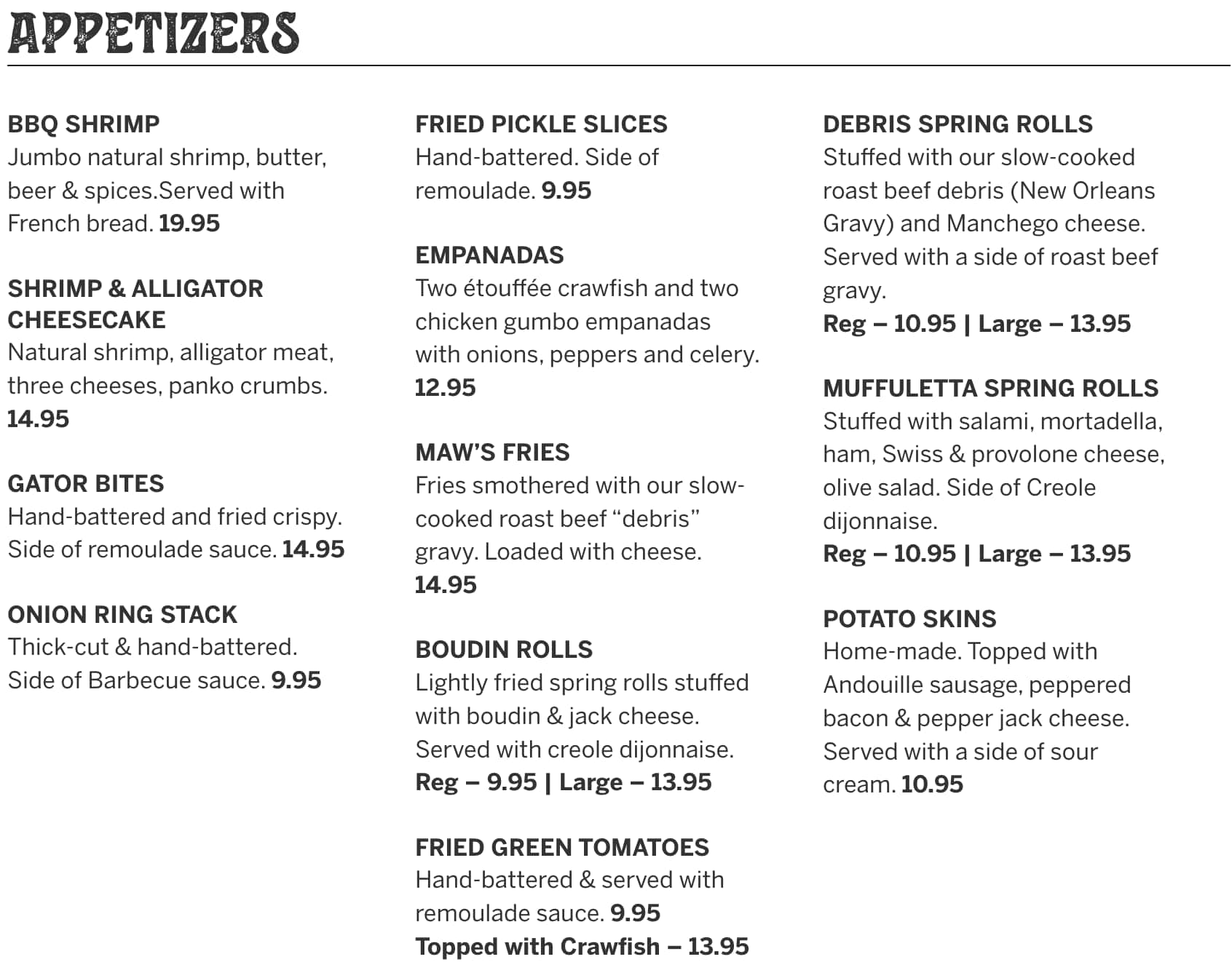 Tibby's New Orleans Kitchen Appetizers Menu