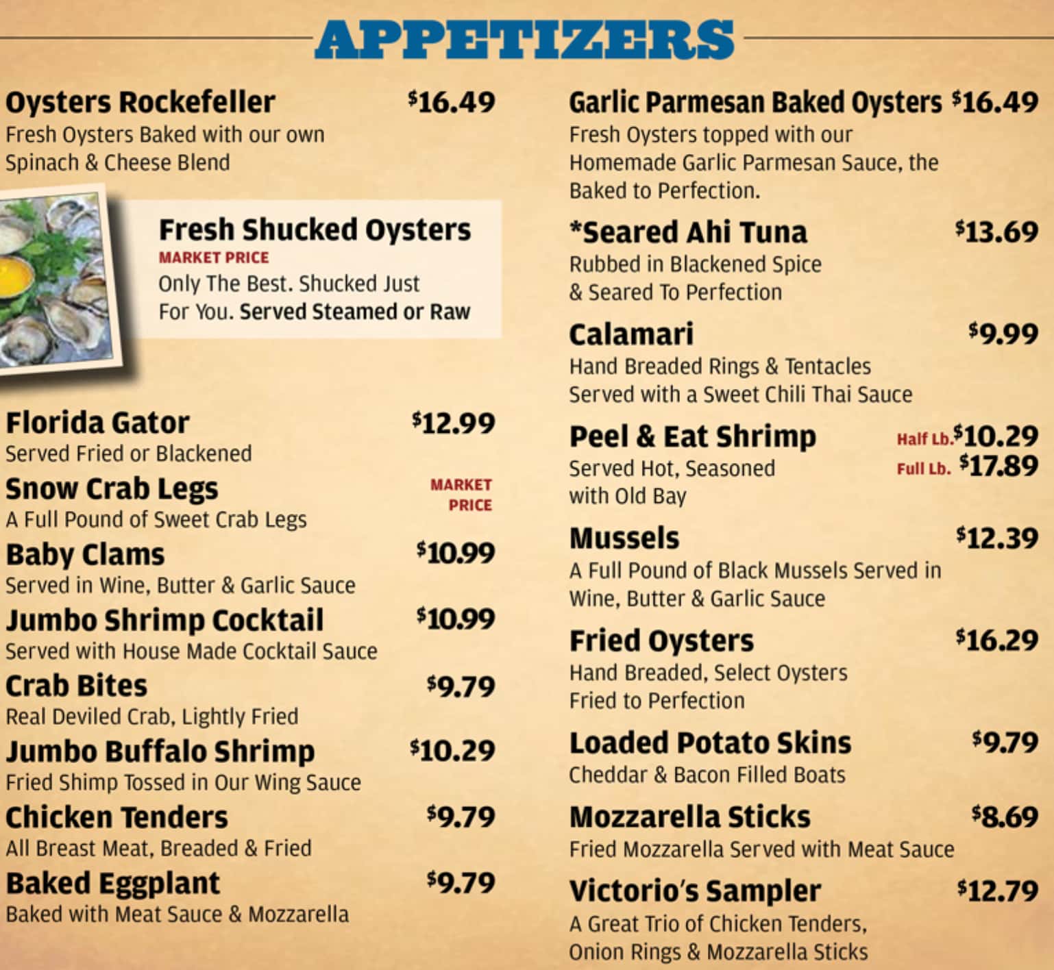 Victorio's Oyster Bar & Grille Appetizers Menu