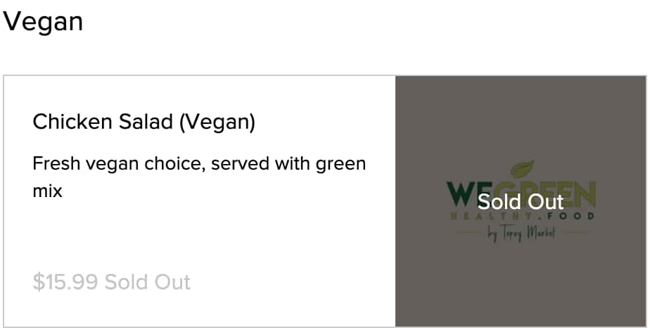 WeGreen by Tepuy Market Vegan Menu