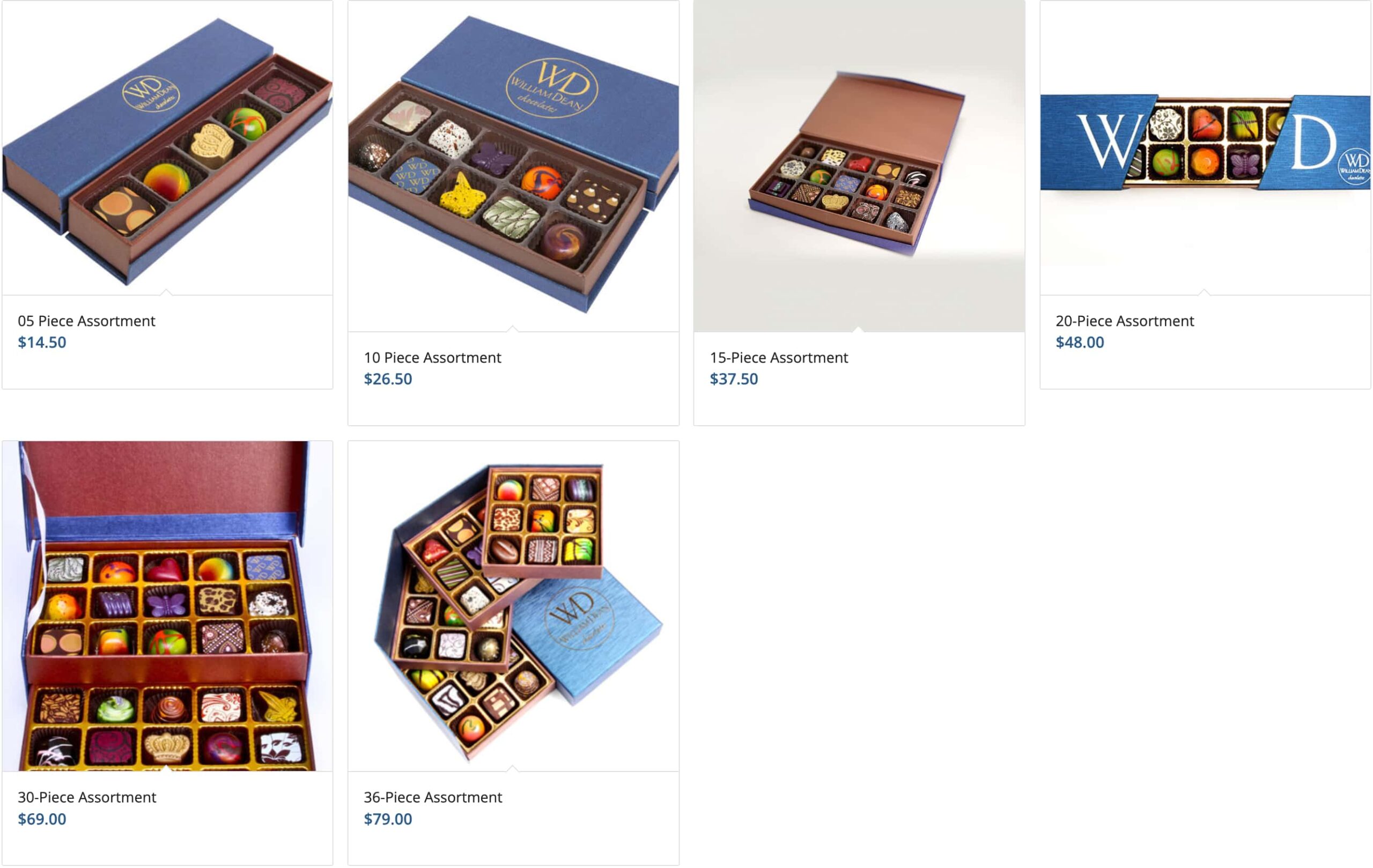 William Dean Chocolates Chocolate Assortments Menu