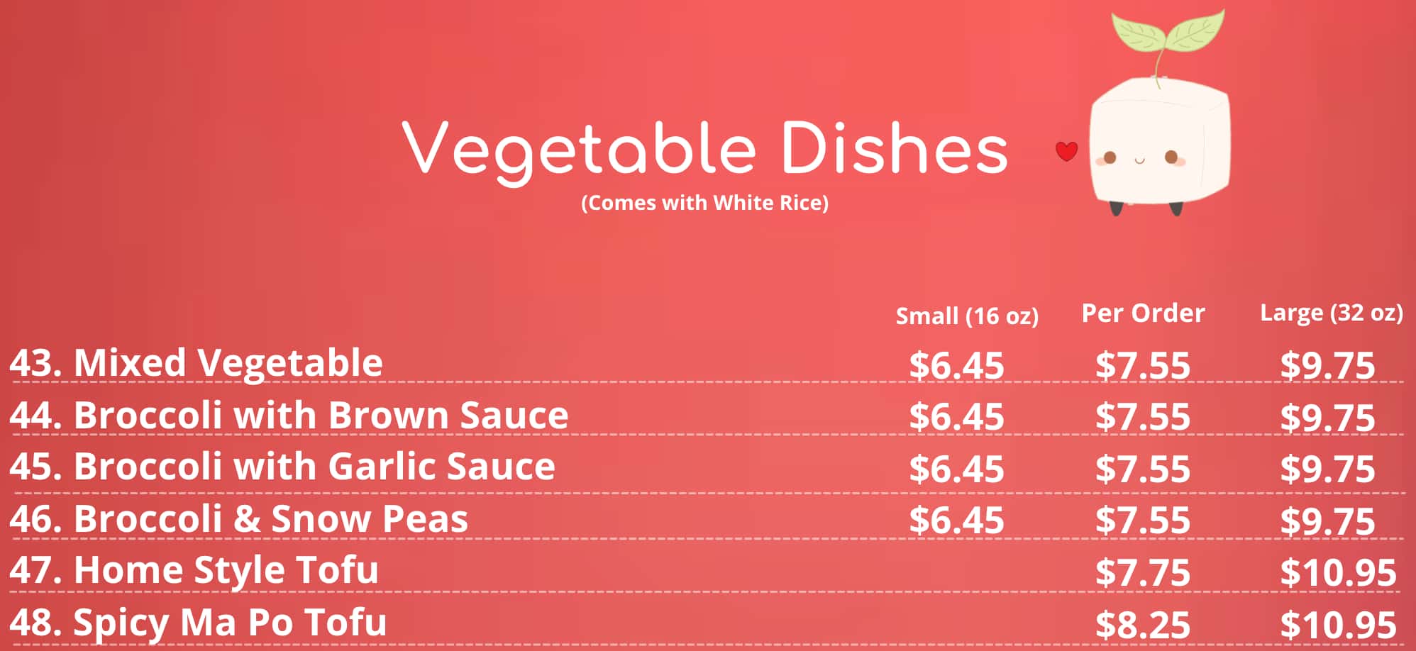 Yums Chinese Food Vegetable Dishes Menu