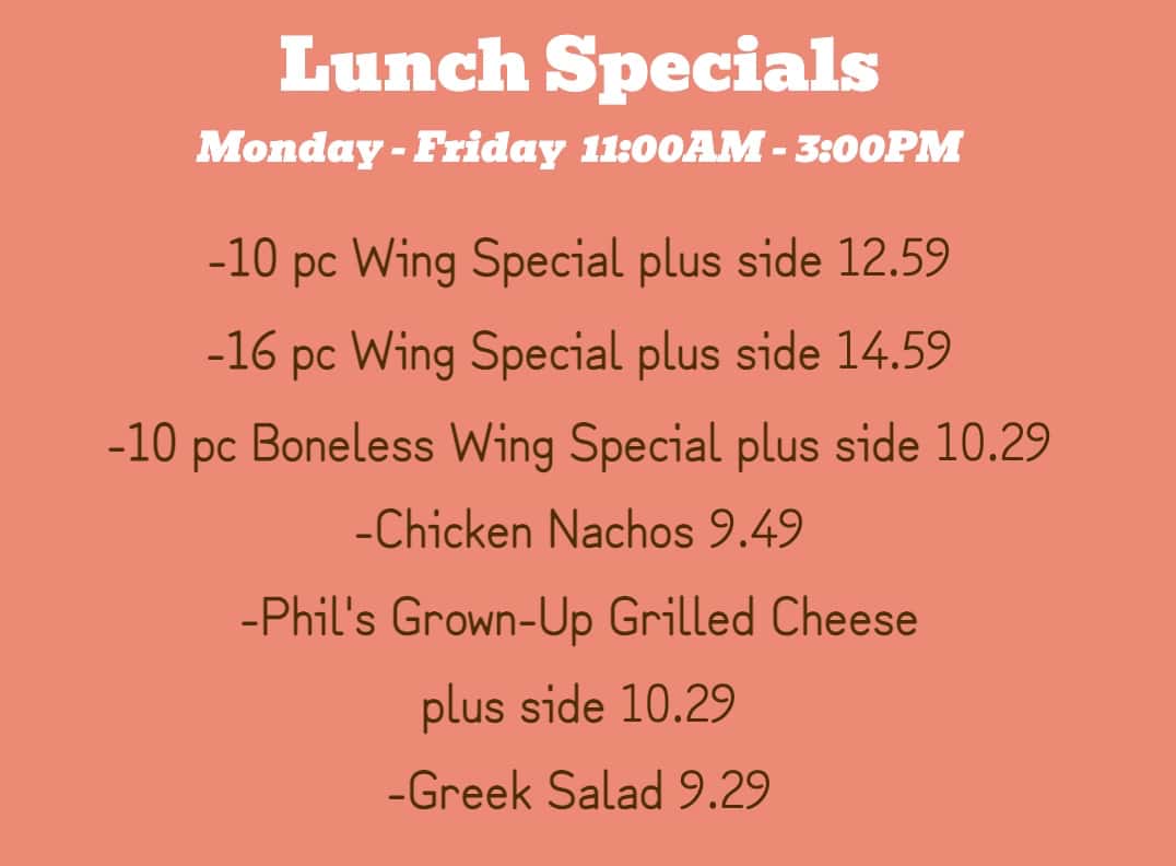 Buffalo Phil's Lunch Specials Menu
