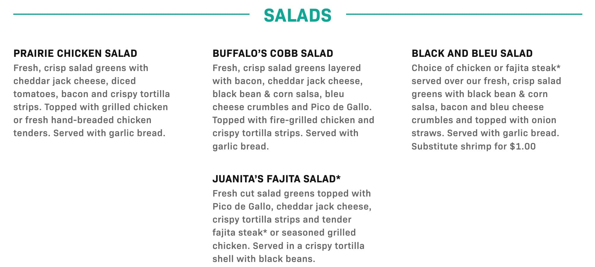 Buffalo's Salads Menu