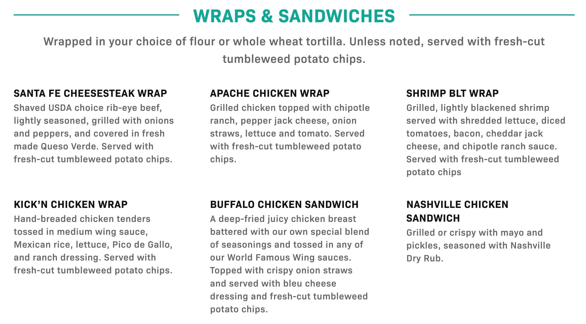 Buffalo's Wraps and Sandwiches Menu