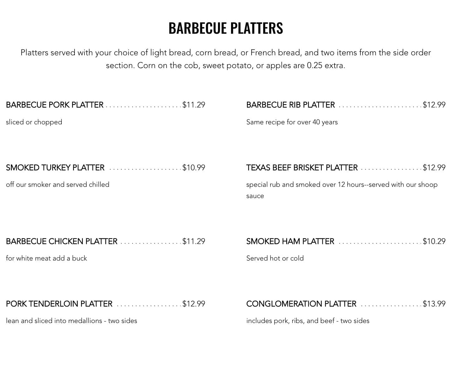 Country's Barbecue Platters Menu