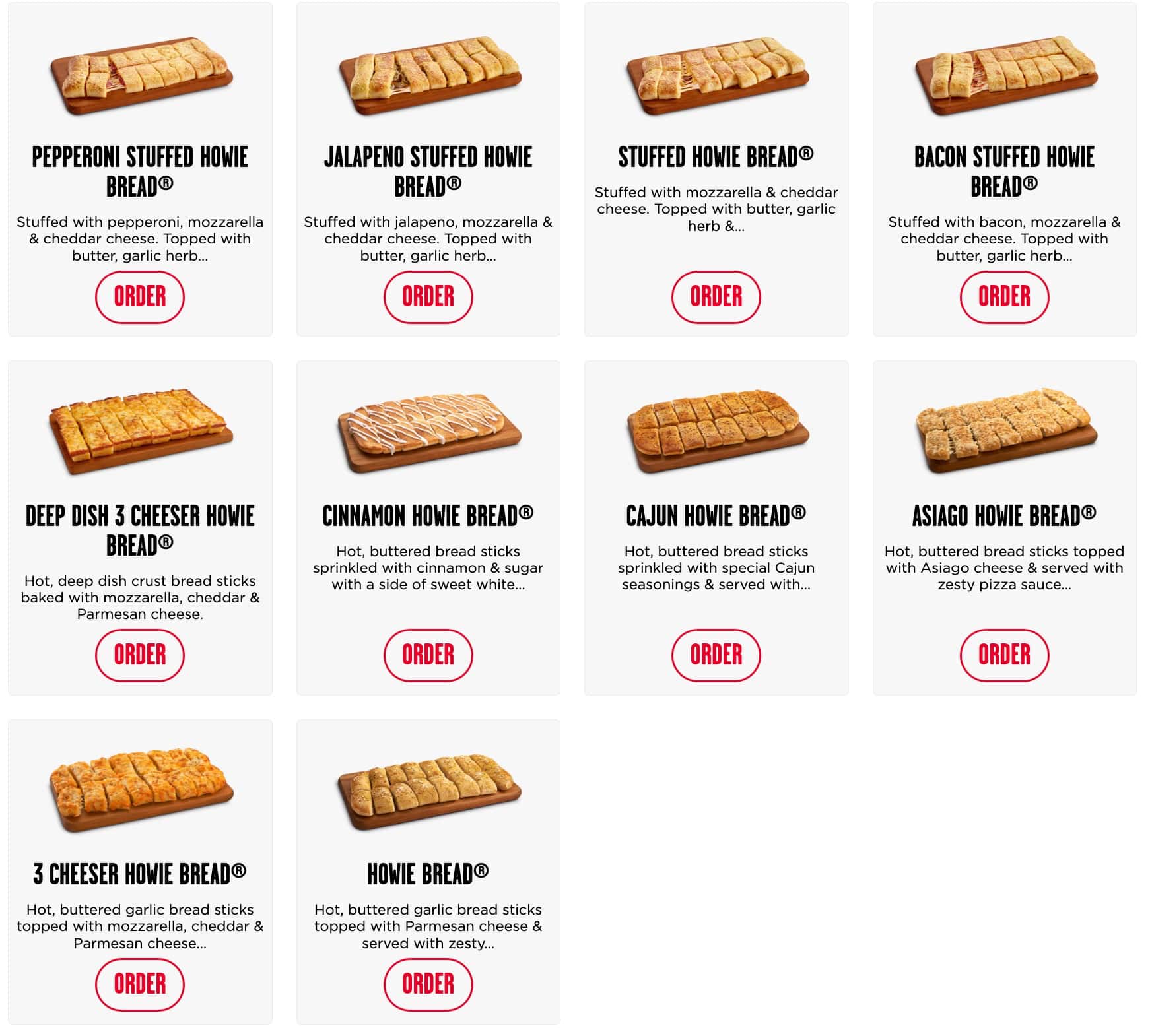 Hungry Howie's Pizza Howie Bread Menu