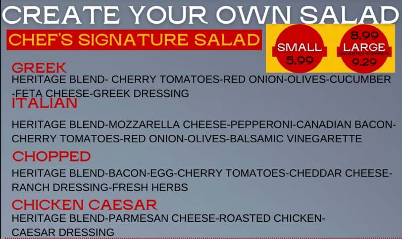 Ironstone Pizza Salads Menu