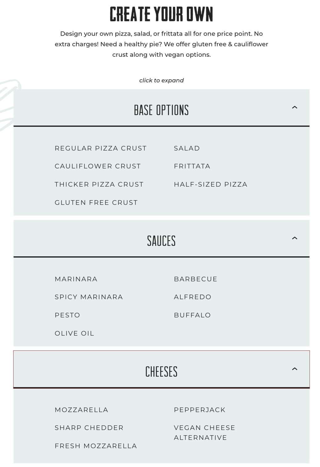 PYRO's Fire Fresh Pizza Create Your Own Menu