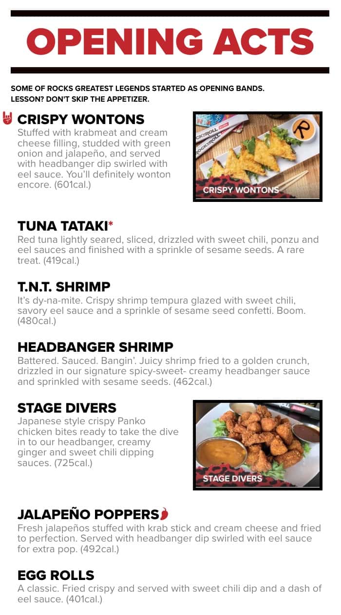 Rock N’ Roll Sushi Appetizers Menu