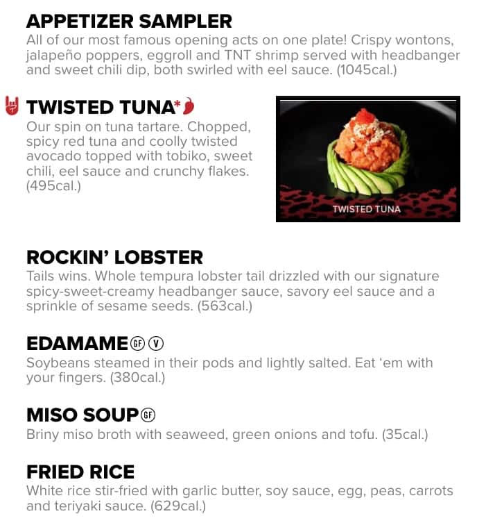 Rock N’ Roll Sushi Appetizers Menu