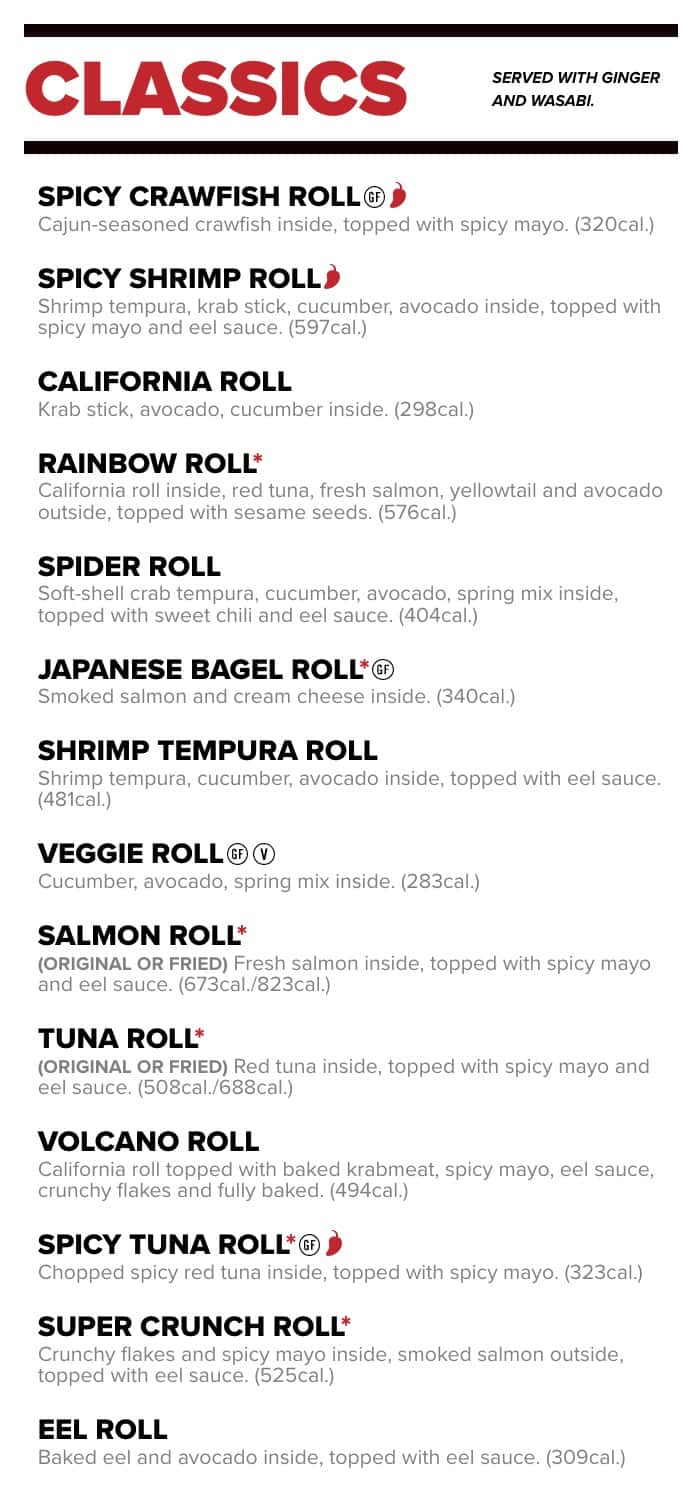 Rock N' Roll Sushi Classics Menu