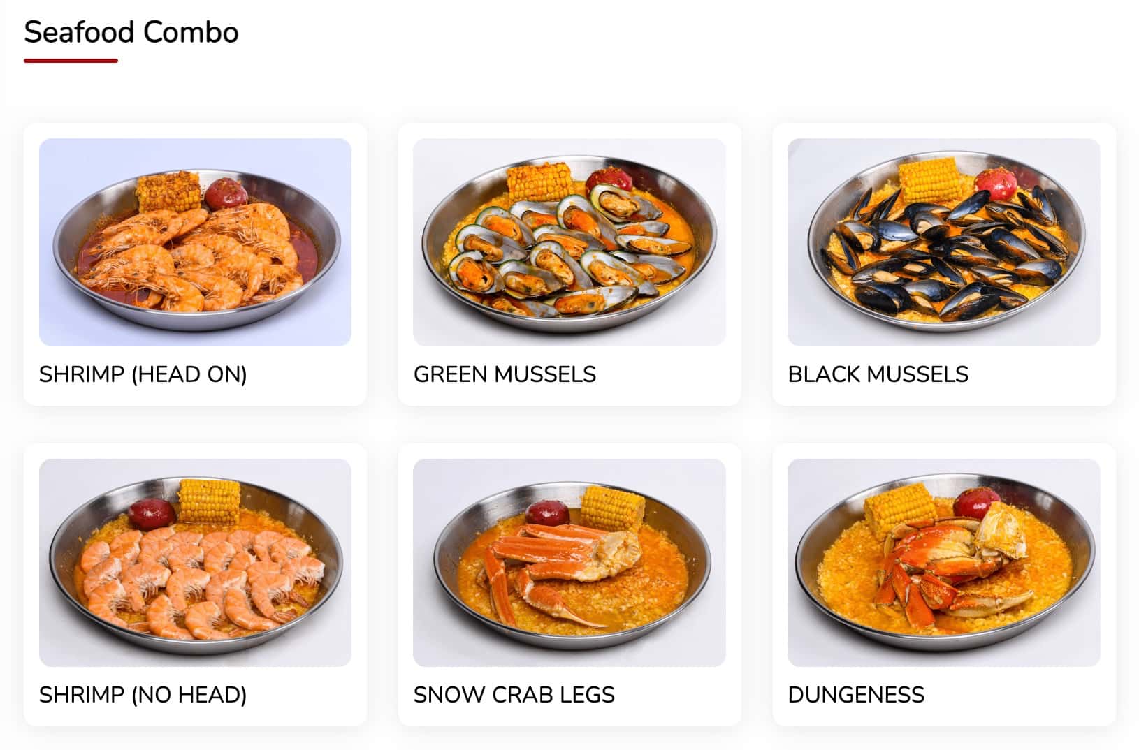The Juicy Crab Seafood Combo Menu