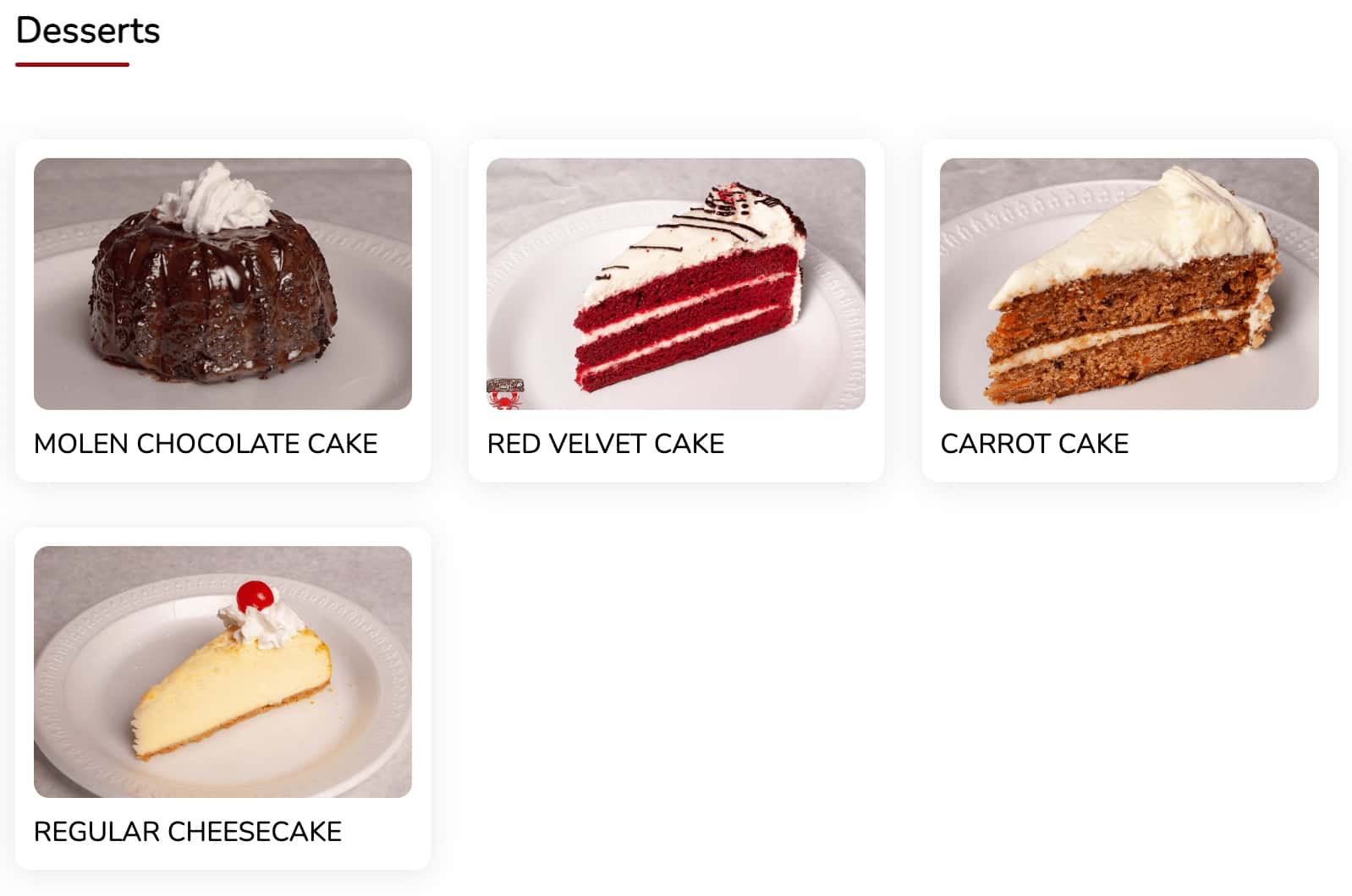 The Juicy Crab Desserts Menu