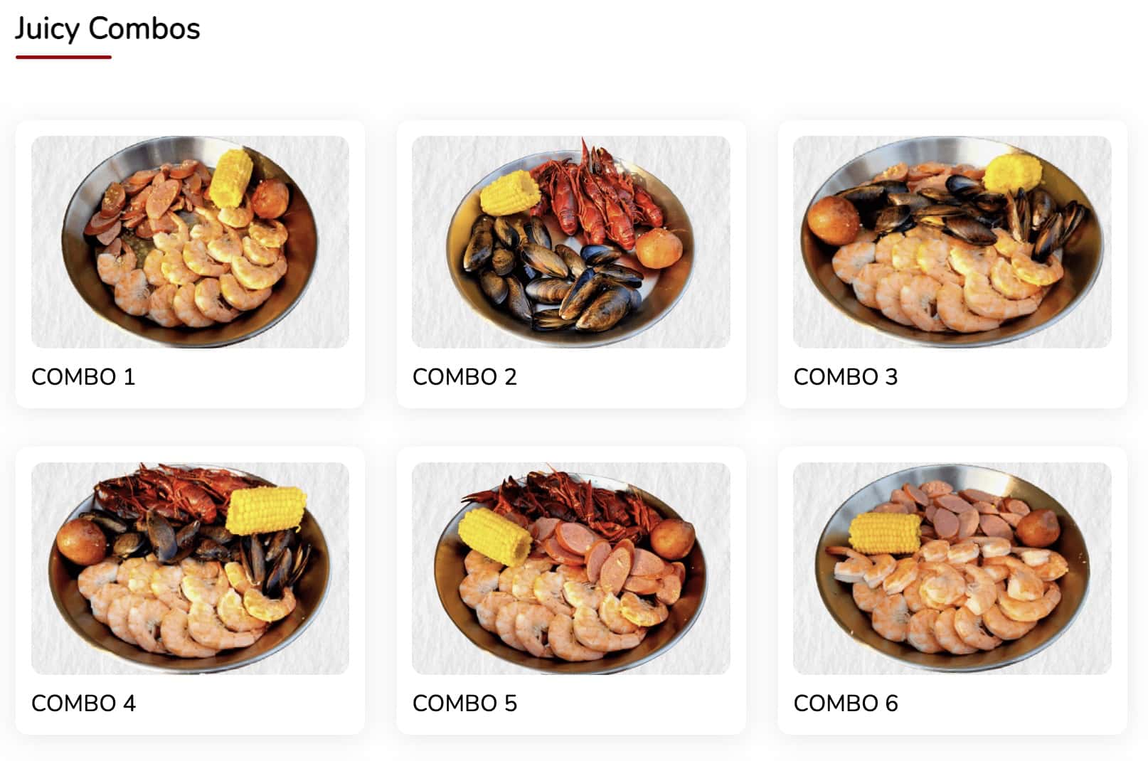 The Juicy Crab Combos Menu