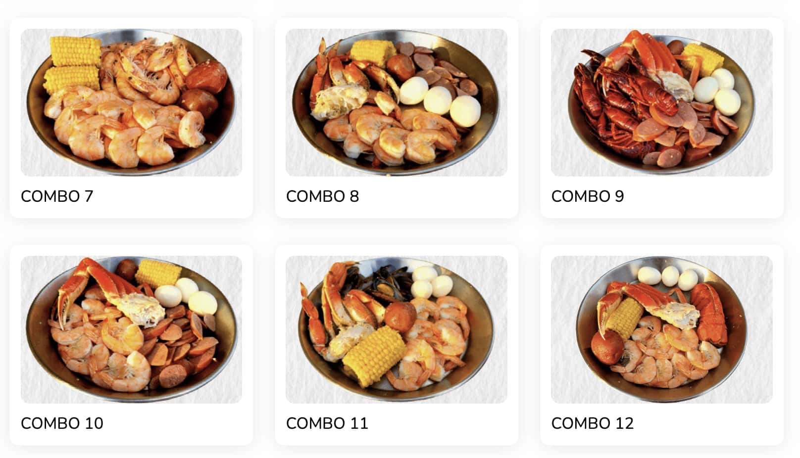 The Juicy Crab Combos Menu
