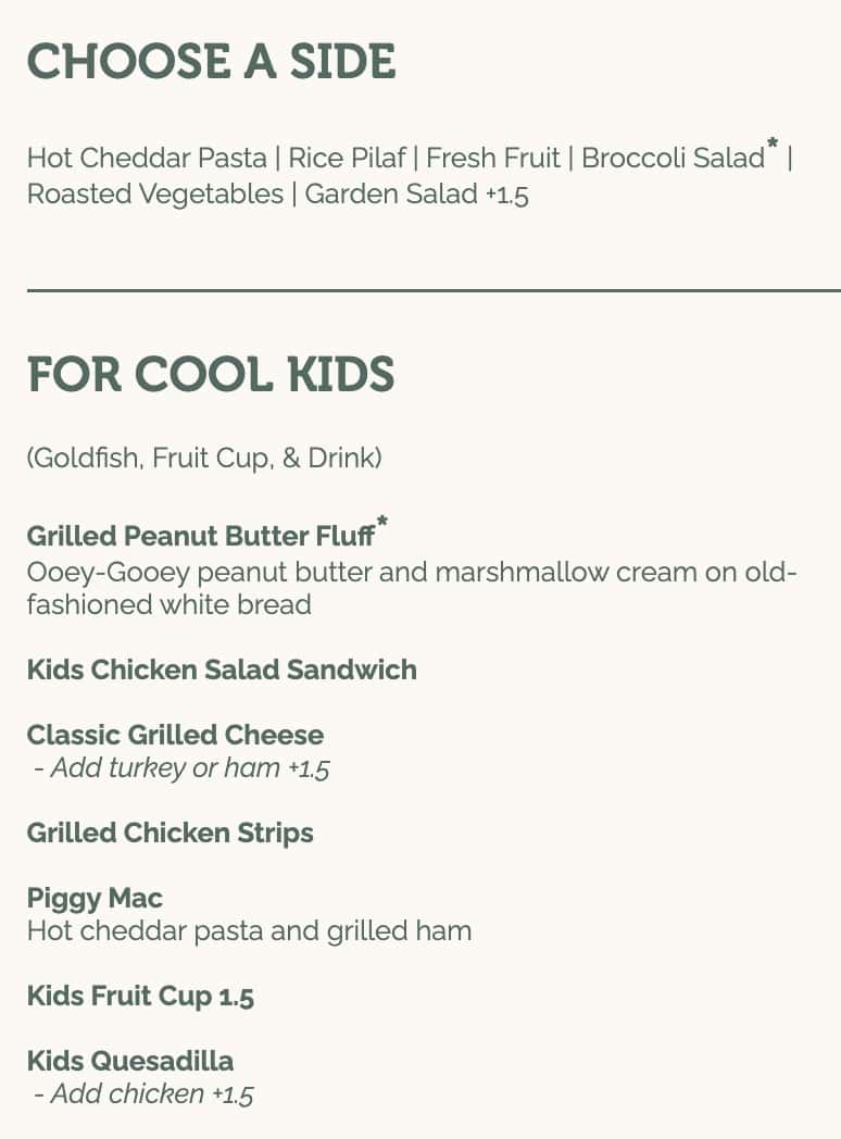Urban Cookhouse Sides and Kids Menu