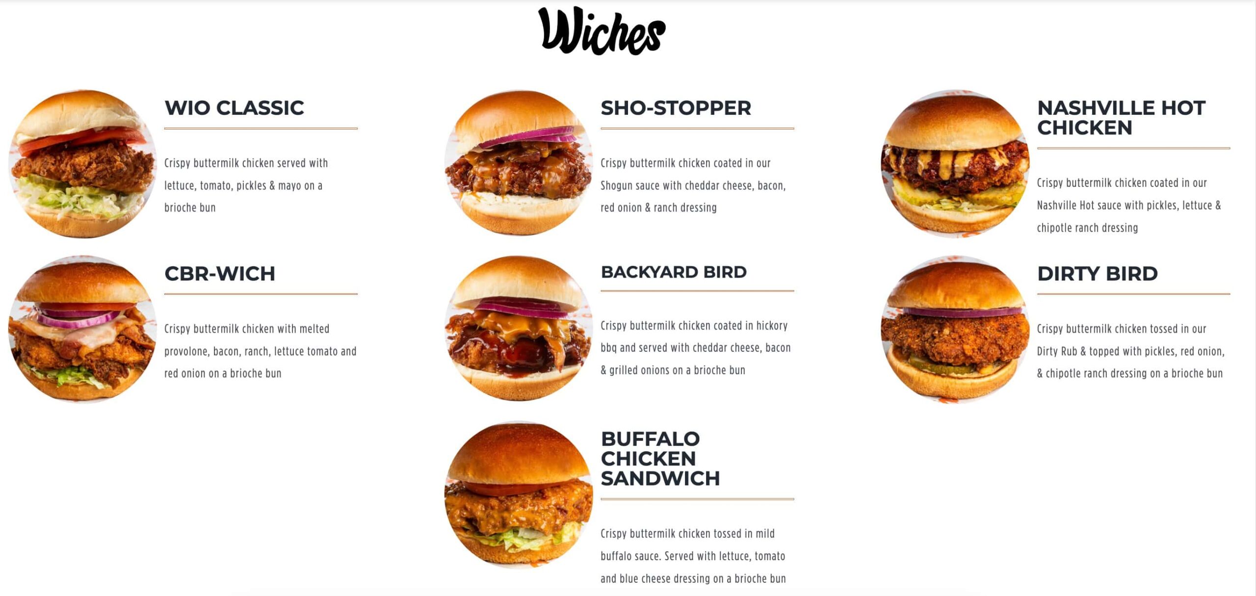Wing It On! Wiches Menu