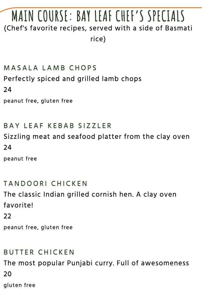 Bay Leaf Modern Indian Cuisine & Bar All Day Menu