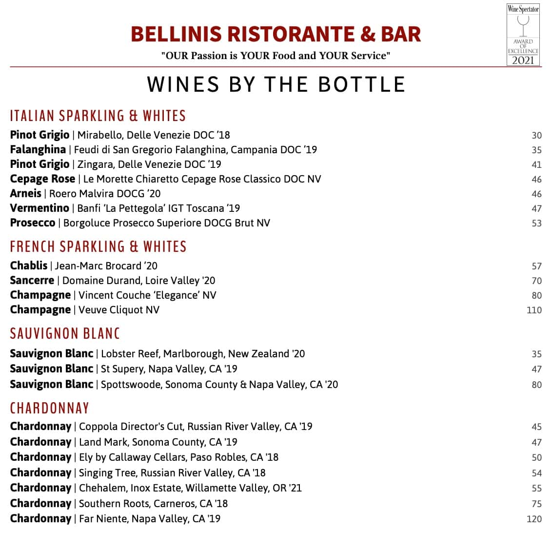 Bellini's Ristorante & Bar Lunch Menu