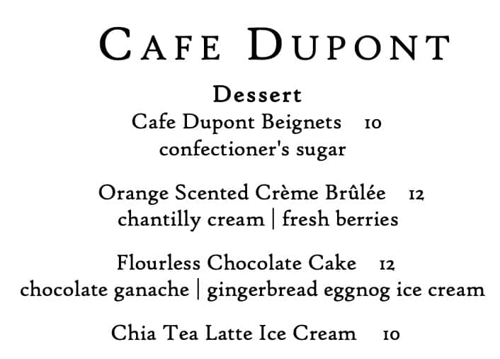 Cafe Dupont Dessert Menu