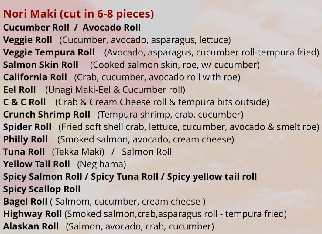 Ginza Sushi & Korean BBQ Roll Menu