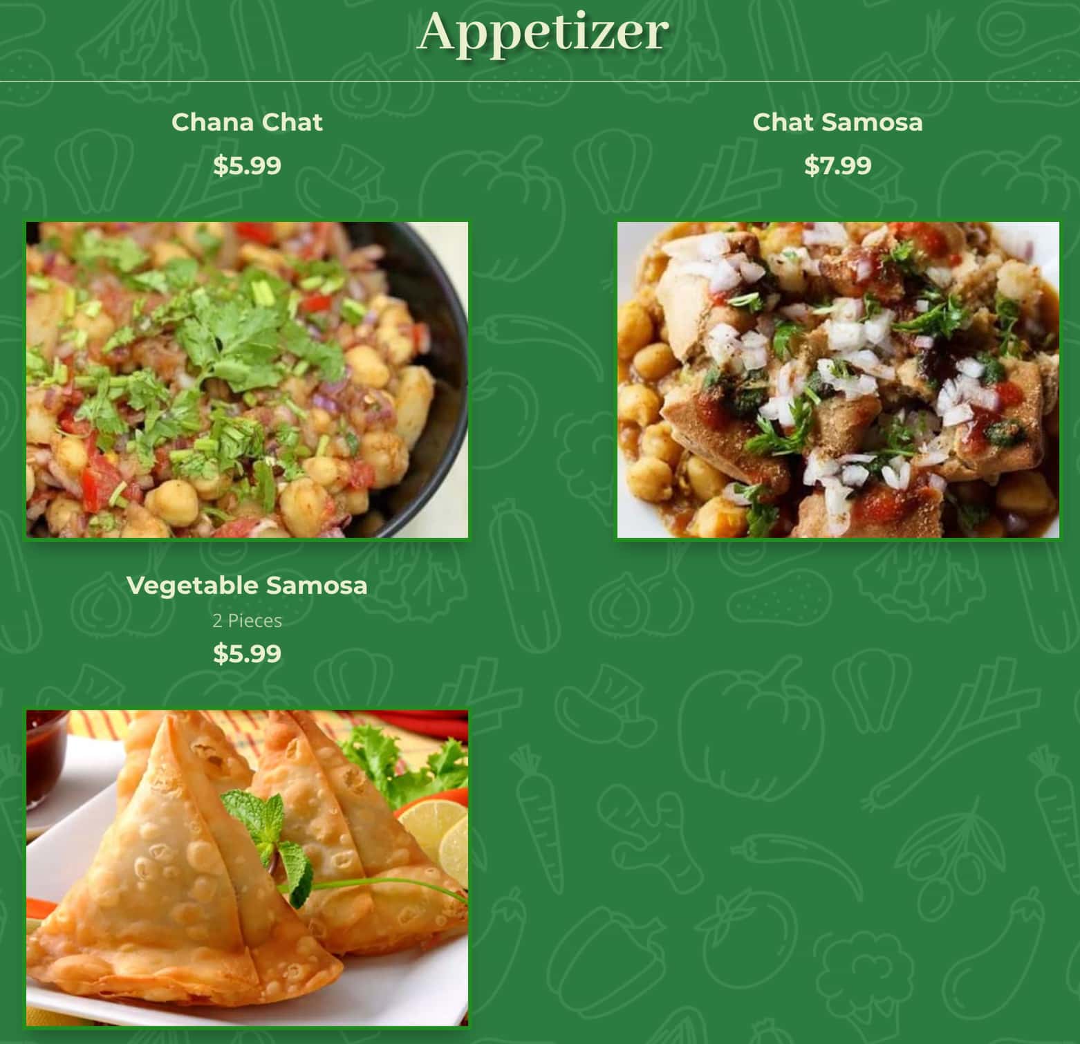 4 Sisters Kabob and curry Appetizers Menu