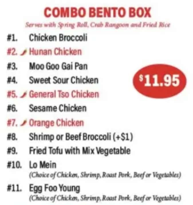 A Asia Restaurant Combo Bento Box Menu