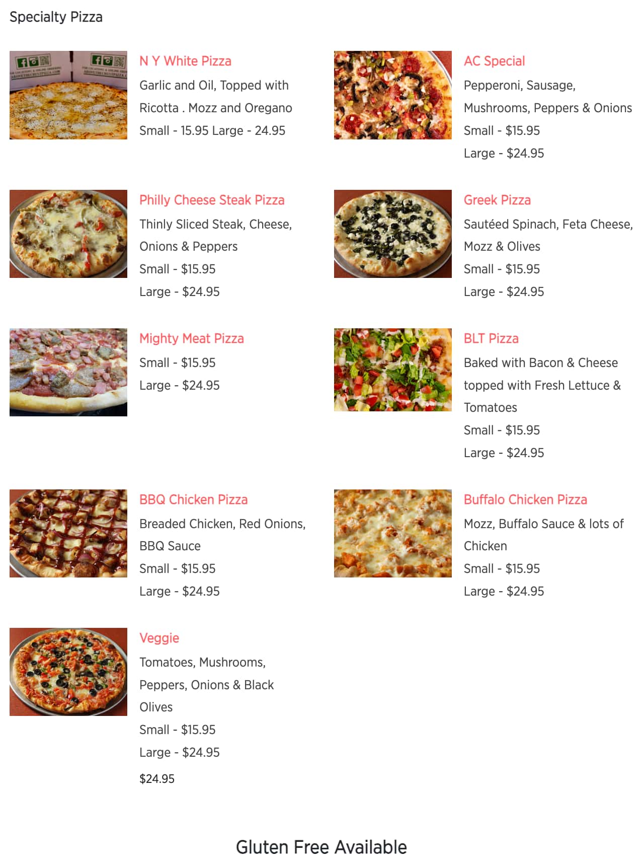 Above The Crust Pizza Specialty Pizza Menu