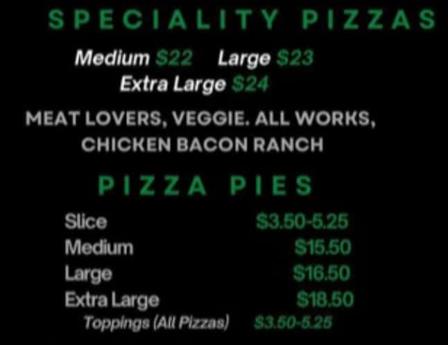 Bronx Pizza Specialty Pizzas and Pizza Pies Menu