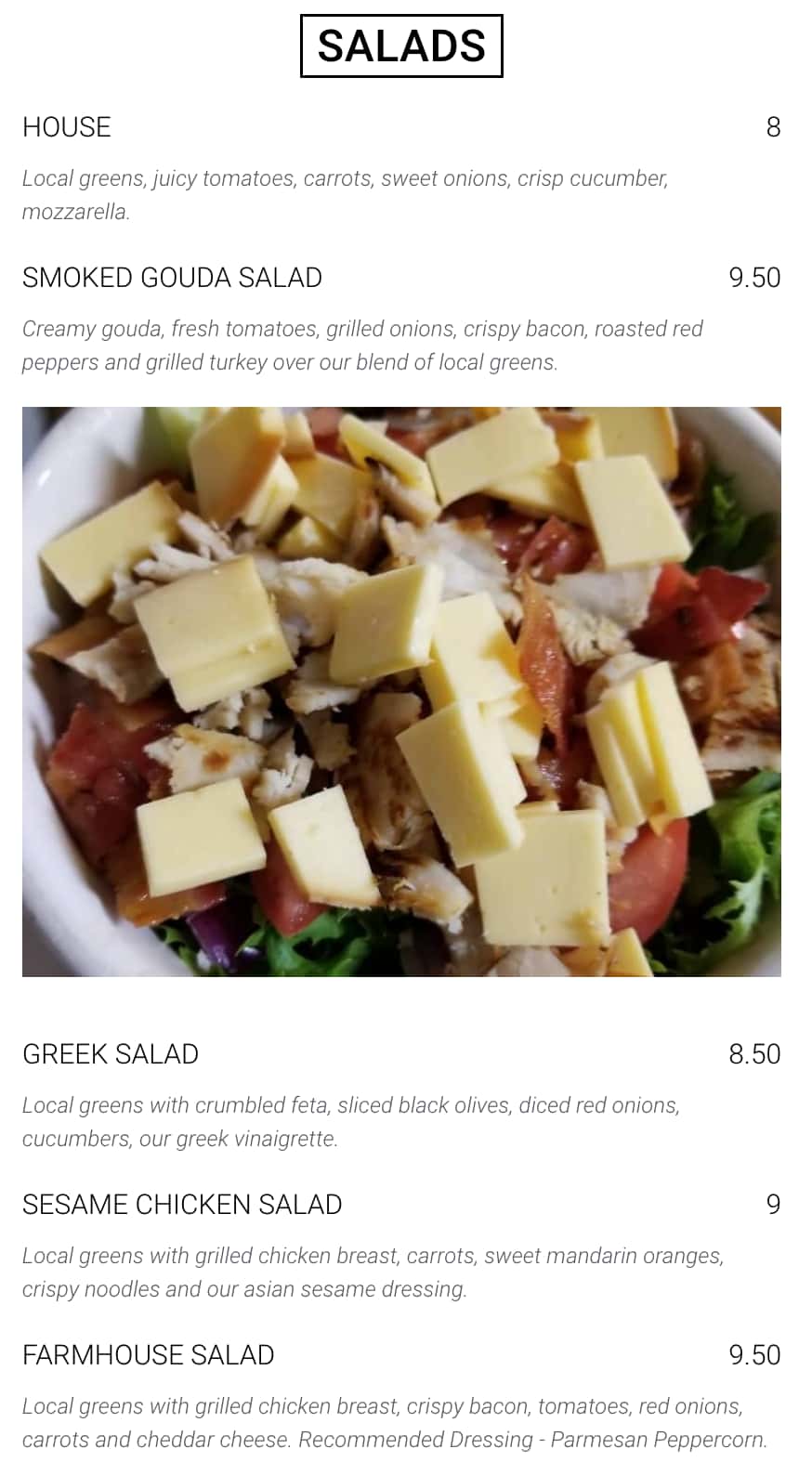 Daily Grind Cafe Salads Menu