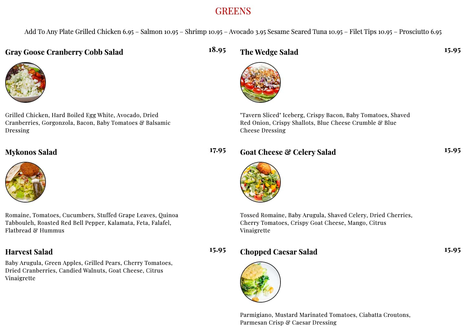 Gray Goose Lunch and Dinner Menu