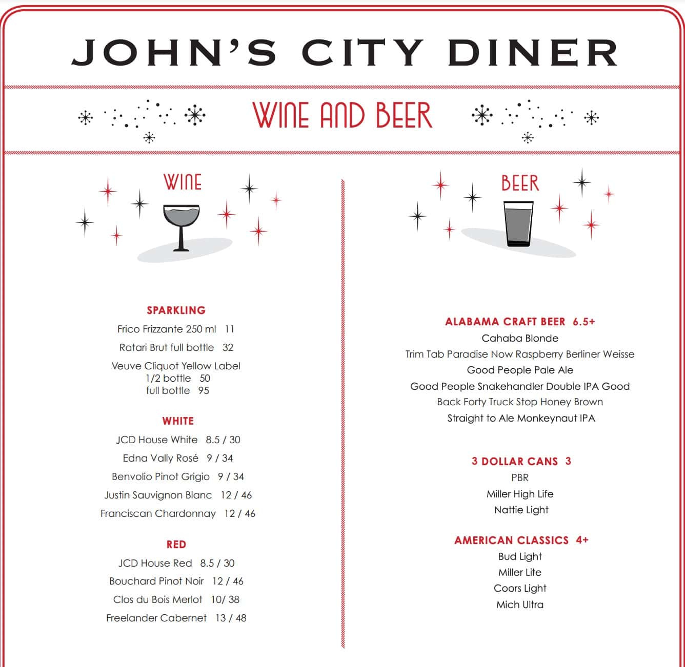 John's City Diner Drink Menu